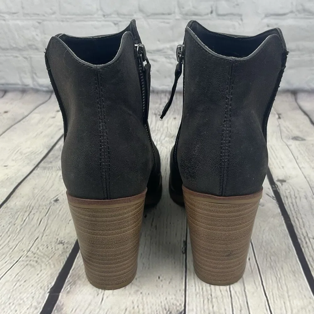 Mia Patton Ankle Boots Women's Size 7M Brown Leather Side Zipper Block Heel EUC